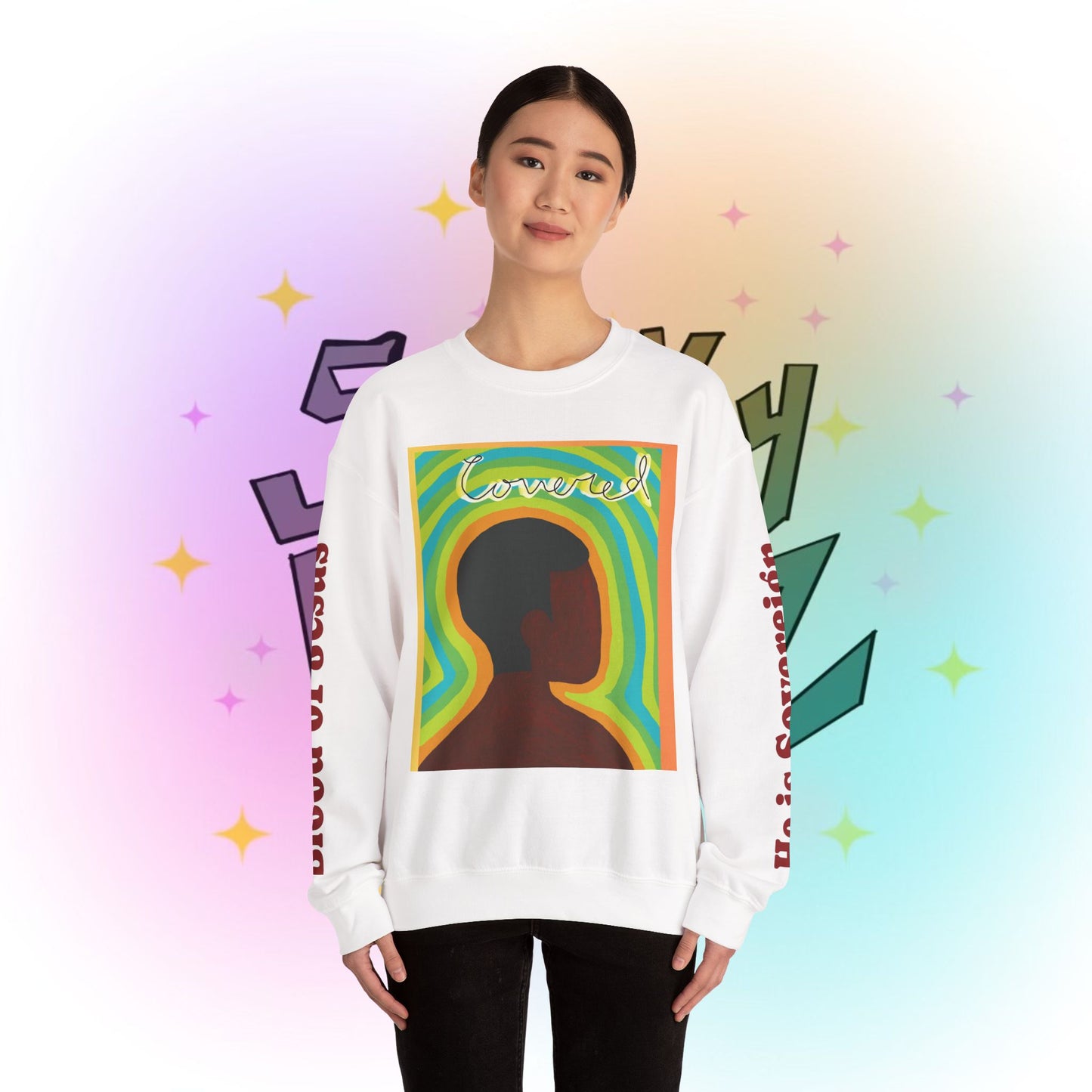Wanna Pray? Heart Graphic Crewneck Sweatshirt — Retro Silhouette Faith Pullover