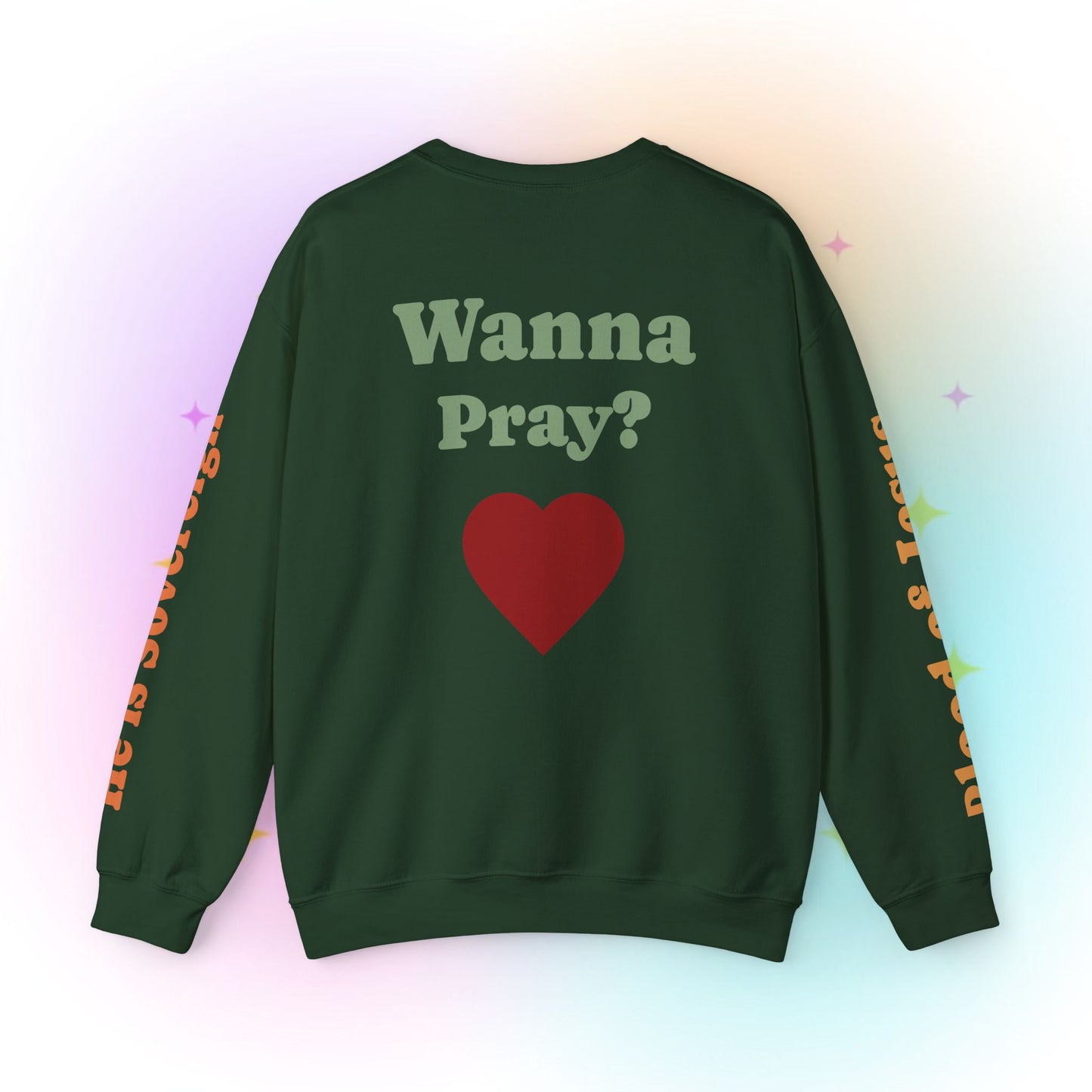 Wanna Pray? Heart Graphic Crewneck Sweatshirt — Retro Silhouette Faith Pullover
